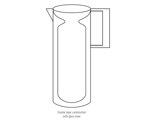 A drink bottle design featuring a stainless steel vacuum jug with a double-layer construction and a glass inner.