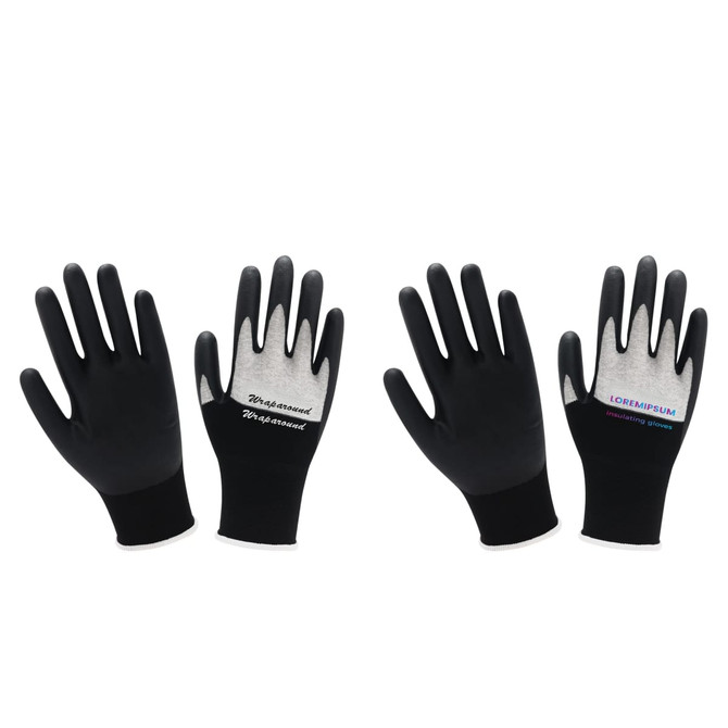 A pair of premium black touchscreen insulating gloves with flexible fingers and a branded logo on one glove.