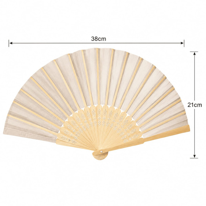 A bamboo hand fan in natural wood colour, featuring a simple, sleek design with a rounded tip.