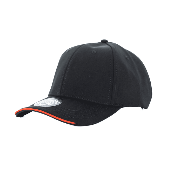 A black Baker 6-Panel cap with contrasting red piping and a logo on the visor.