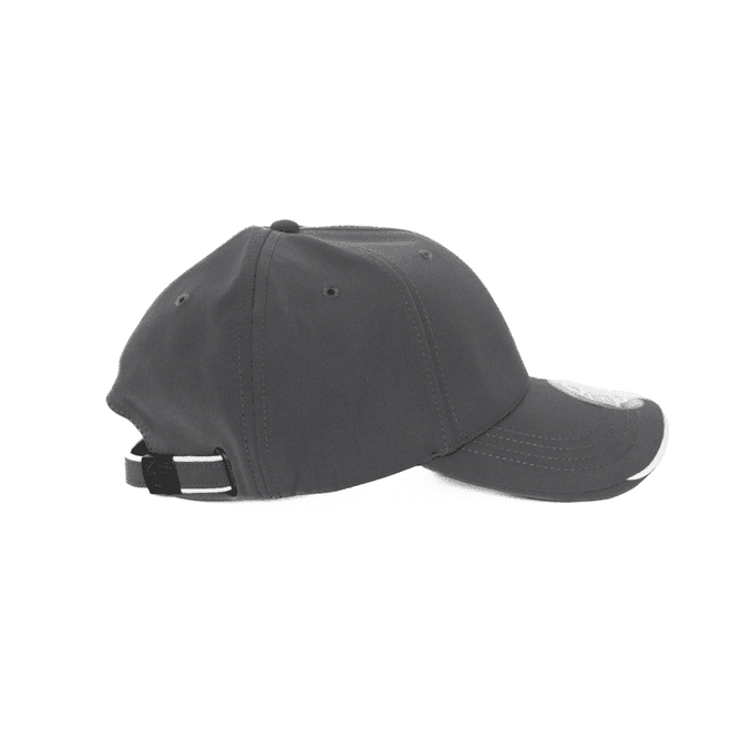 A grey 6-panel cap featuring cotton twill contrast piping and an adjustable strap at the back.