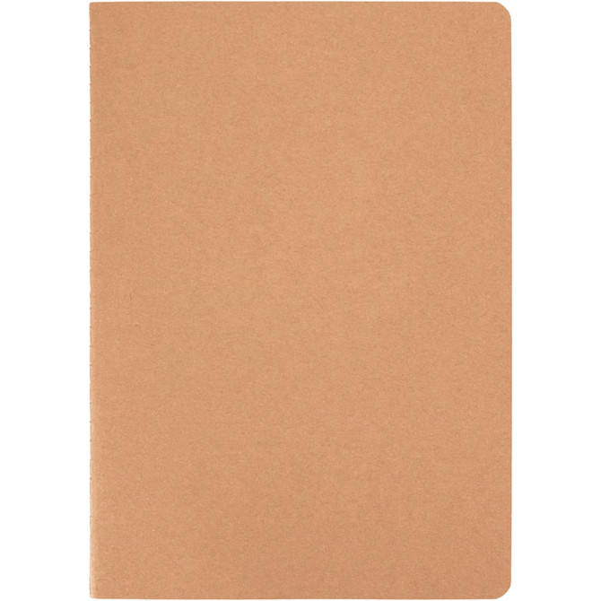 A brown A5 planner with a simple, smooth cover and rounded edges, featuring a logo on the front.