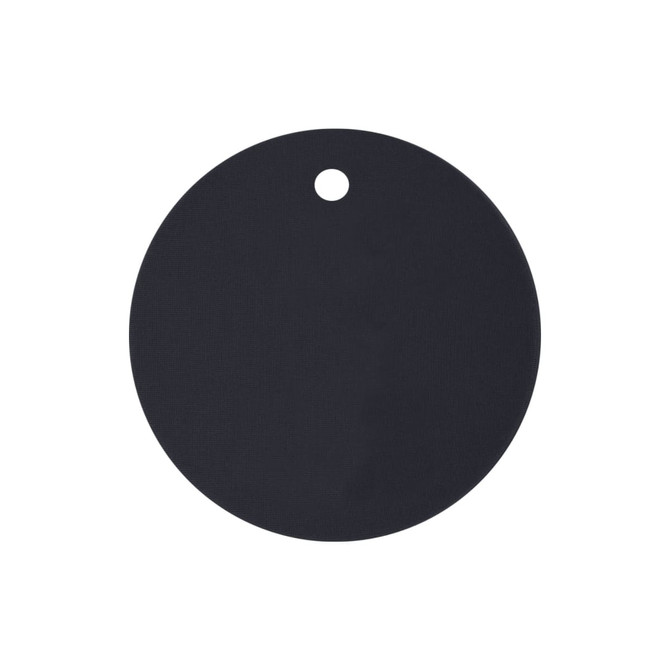 A drink bottle cover in a circular shape, featuring a black colour with a hole for attachment.