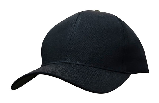 A black cotton twill cap with a curved brim and a discreet logo on the front.