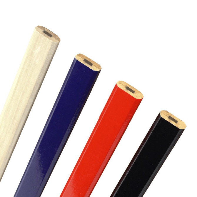 Four Capenters Pencils in white, blue, red, and black, featuring a flat tip for precise marking.