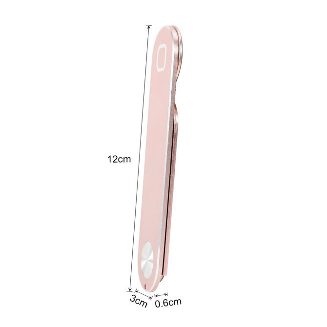 A rose gold laptop extension arm with dimensions of 12cm by 3cm by 0.6cm, featuring a logo.
