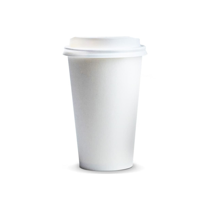 A white paper coffee cup with a plastic lid, holding 350ml of liquid. It features a logo on the surface.