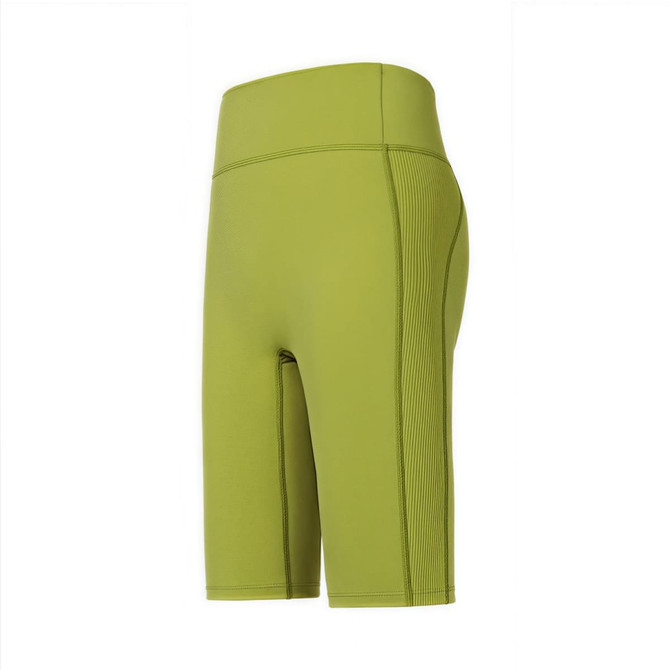 High-waisted elastic yoga leggings in a vibrant green colour with a smooth finish and side panel detailing.