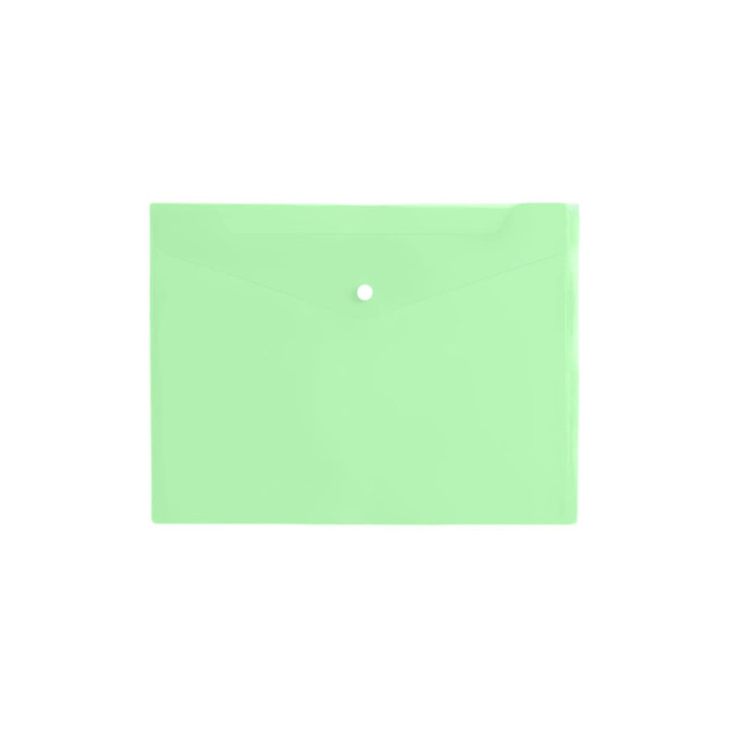 A4 clear file envelope in a light green colour, featuring a button closure and a simple design.