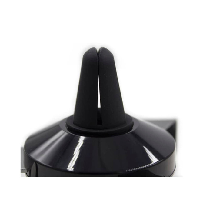 A black Mounty Air-Vent Phone Holder with dual rubber grips for secure placement in car vents.