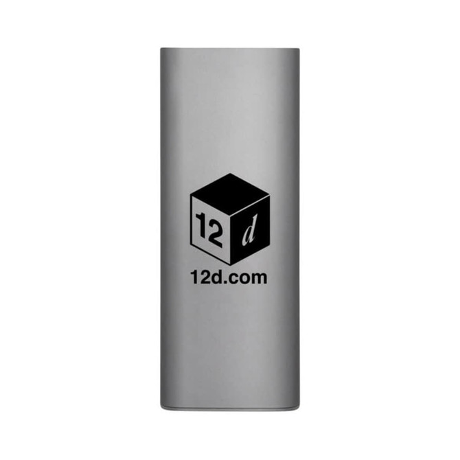 A grey promotional item featuring a logo, resembling a sleek tool or gadget.