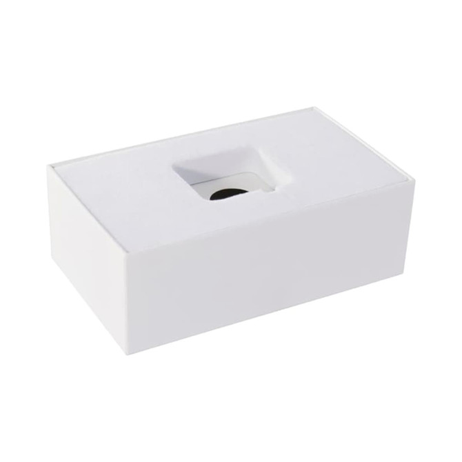 A white gift box with a cut-out section, designed for packaging pens. It features a smooth, clean surface.