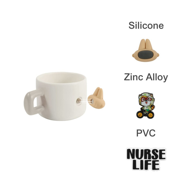 A ceramic mug in matte white with a unique silicone and zinc alloy lid design. Features a logo.