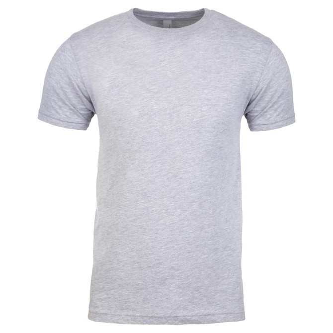 A grey cotton crew t-shirt with a round neck and short sleeves. The shirt features a logo on the label.