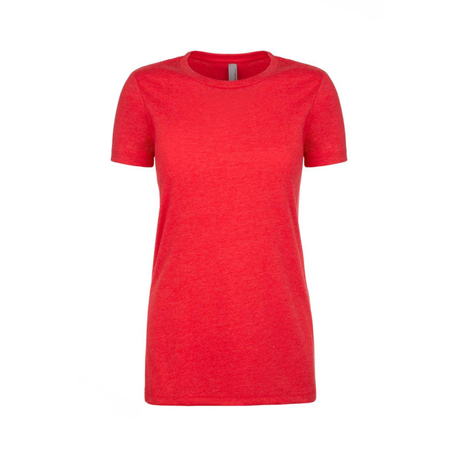 A red women's CVC crew t-shirt with short sleeves, featuring a subtle texture and a brand logo.