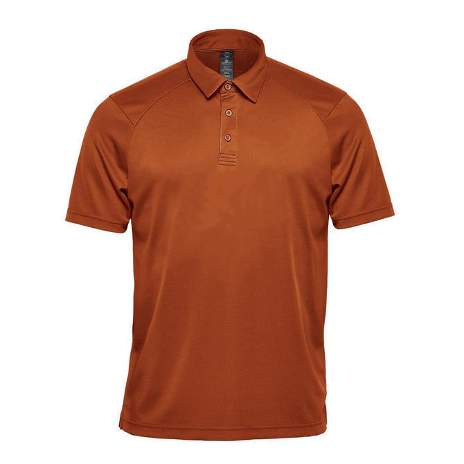Men's Milano Sports Polo in a rich burnt orange colour, featuring a collar, buttons, and a logo on the chest.