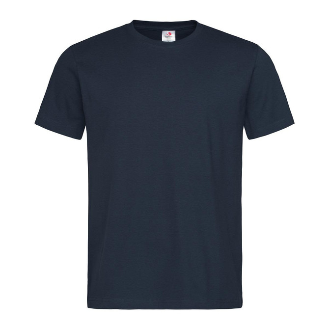 Men's heavyweight comfort T-shirt in dark navy, featuring a crew neck design and a logo on the label.