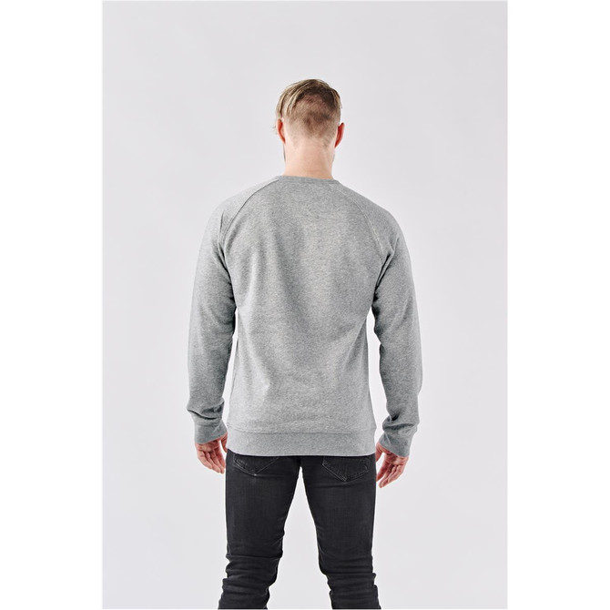 A grey Men's Monashee Henley shirt, featuring a relaxed fit and long sleeves, displayed from the back.