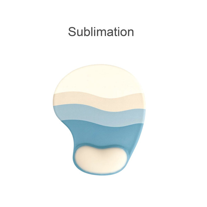 A Lightweight Bean Gel Pad in blue with creamy white wave patterns and a rounded shape. It features a logo.