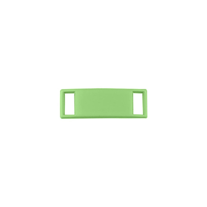 A green luxury shoelace charm with rectangular openings on both ends. It has a smooth, glossy finish.