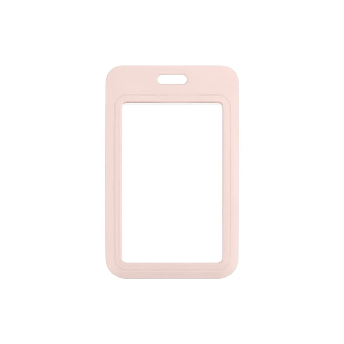 A light pink ABS double-sided ID card holder with a cutout at the top for easy attachment.
