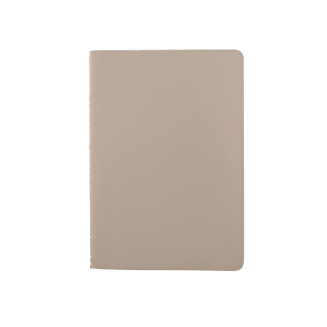 A beige washable paper notebook with rounded corners and a smooth, matte cover. It includes a logo on the back.