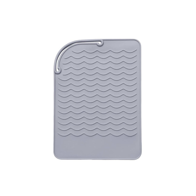 A grey silicone pad with a wavy texture, designed for heat protection. It features a small loop for hanging.