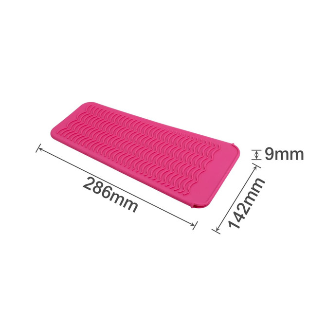 A pink heat resistant silicone mat pouch with a textured surface, measuring 286mm by 142mm and 9mm in thickness.