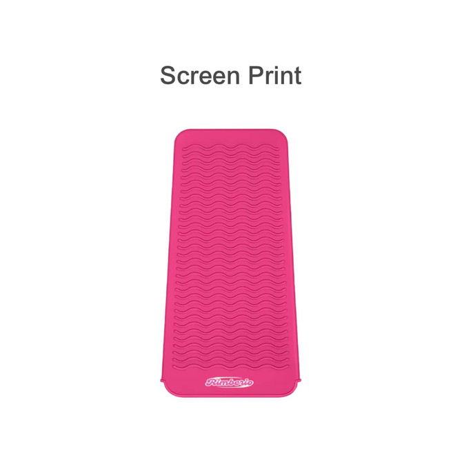 A bright pink heat-resistant silicone mat pouch with a wavy surface design and a logo.