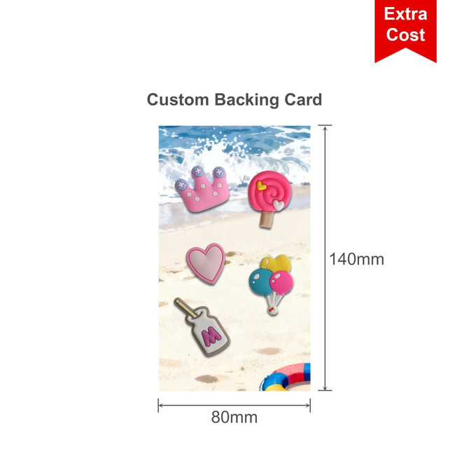 A collection of colourful beach-themed icons, including a crown, ice cream, heart, drink bottle, and balloons on a sandy background.