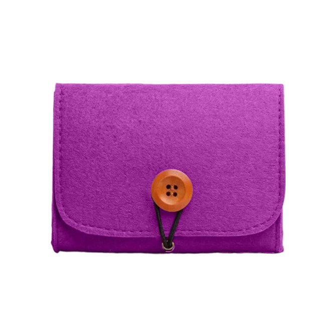 A purple felt essential oil bag featuring a button closure. The bag is compact and made from soft material.