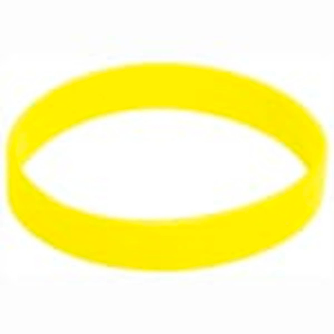 A yellow silicone wristband featuring a logo, designed for promotional use in exhibitions and events.