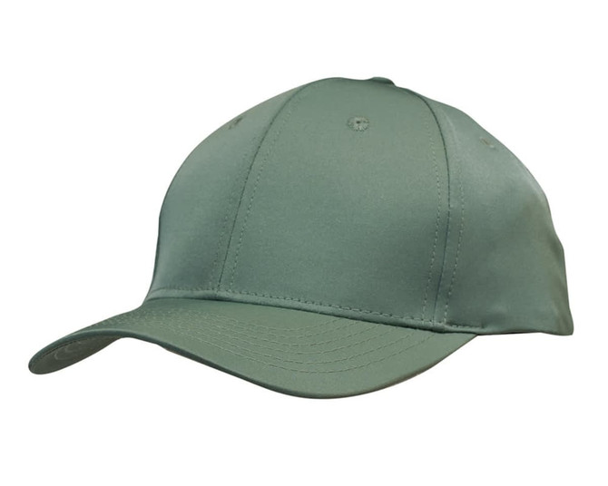 A green cap featuring a rounded crown and a curved brim, with a logo on the front.