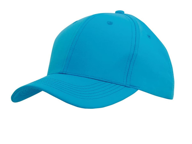 A turquoise sports cap made from ripstop material with a curved brim and a logo on the front.