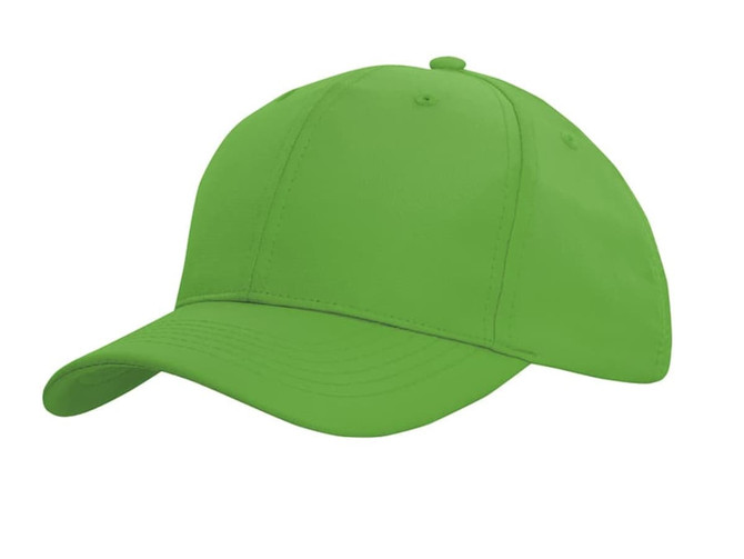 A bright green sports cap with a curved brim and a simple design, featuring a logo on the front.