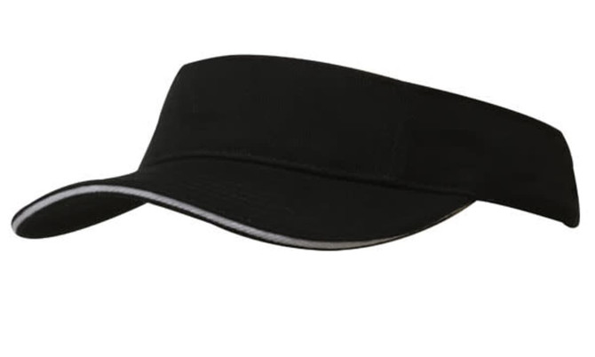 A black brushed heavy cotton visor with a contrasting trim and a logo on the front.