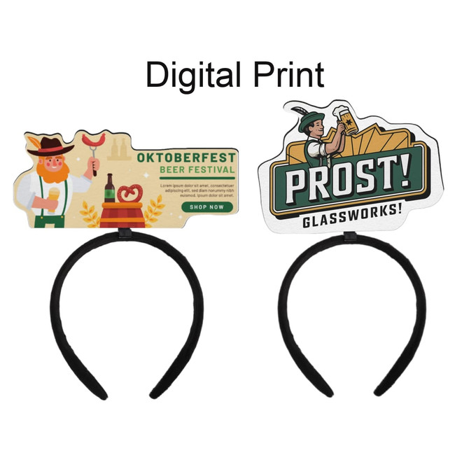 Custom foam topper headband featuring colourful Oktoberfest and beer festival designs with a black band.