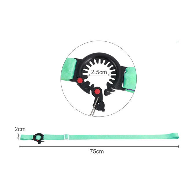 A drink bottle lanyard in teal, featuring an adjustable fastening mechanism and a measuring scale.