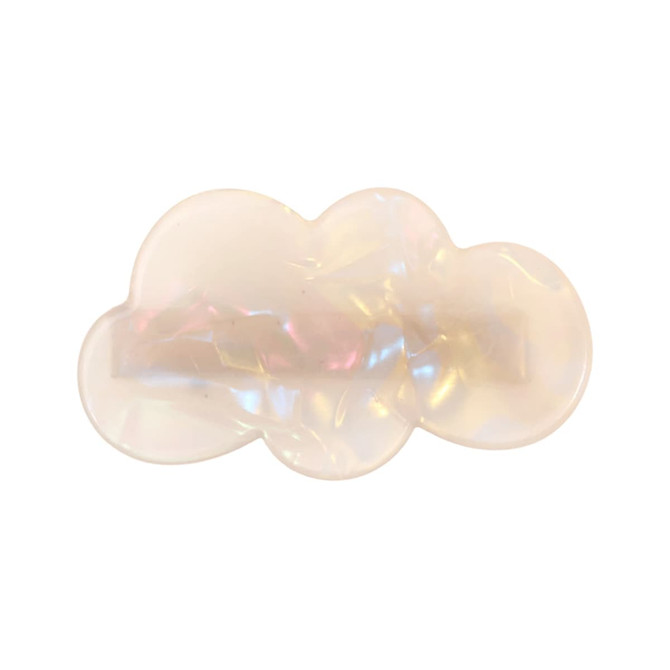 A cloud-shaped hair clip in iridescent white with a smooth finish, featuring a subtle shimmer effect.