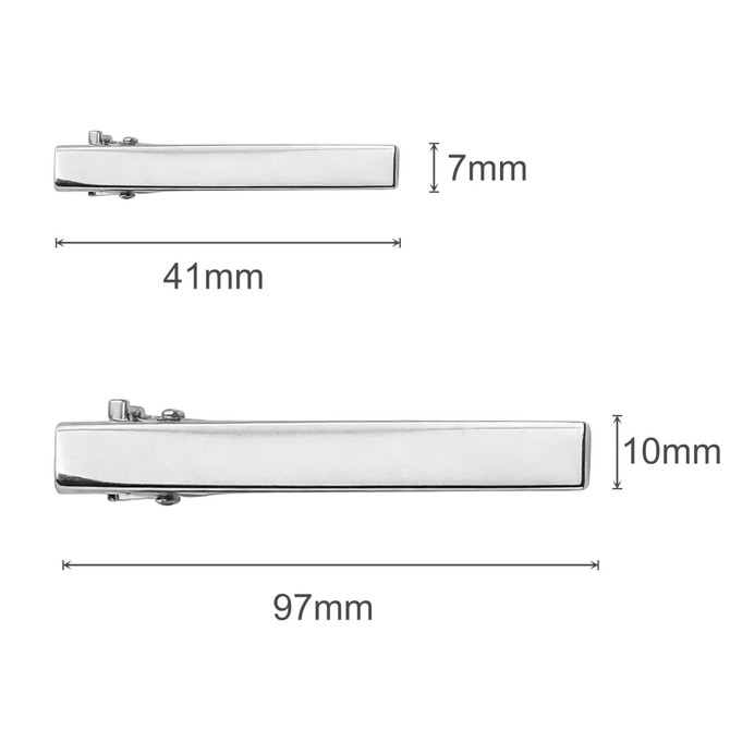 A silver custom shape acrylic hair clip, featuring a sleek design with measurements of 41mm and 97mm in length.