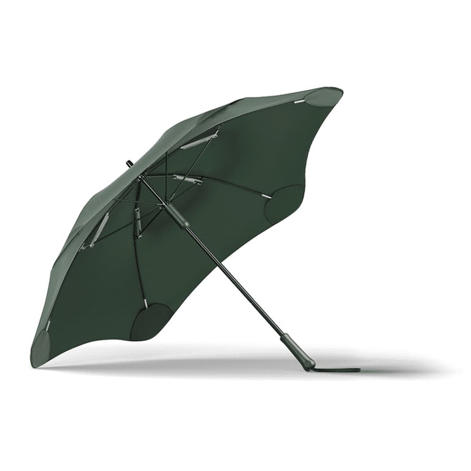 A green BLUNT Classic Umbrella with a unique design, featuring a sturdy structure and a logo on the handle.