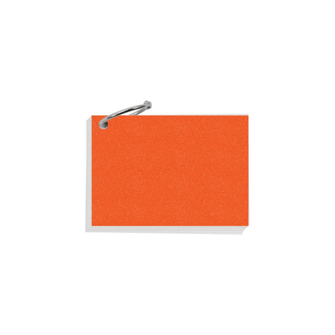 A7 pearlescent index cards in vibrant orange, secured by a metal ring.