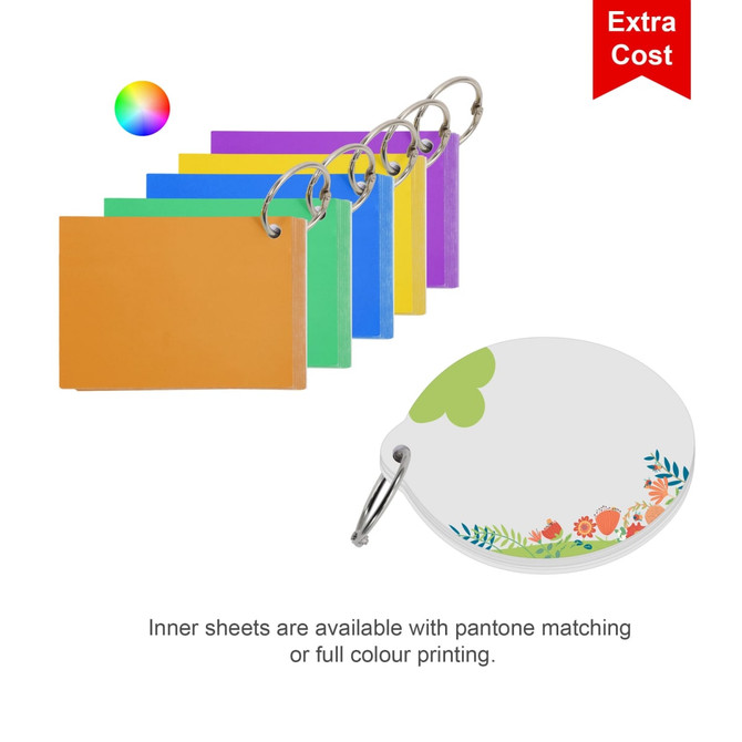 Custom shape index cards in various colours, including orange, purple, green, and blue, attached with a ring.