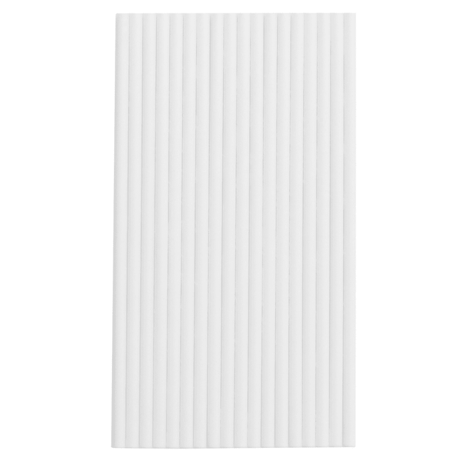 A pack of white straws with a ribbed texture, neatly arranged in a vertical orientation.