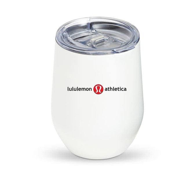 A drink mug with a zen mirror finish, featuring a white exterior and a transparent lid. It has a logo.