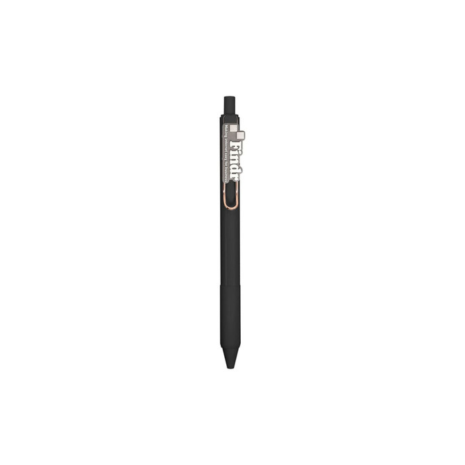 A black PVC pen with a clip and a logo. The pen features a sleek, minimalist design.