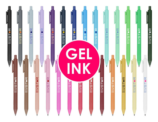 A collection of Virgo Gel Ink Pens in various colours, featuring a mix of vibrant and muted tones with a logo.