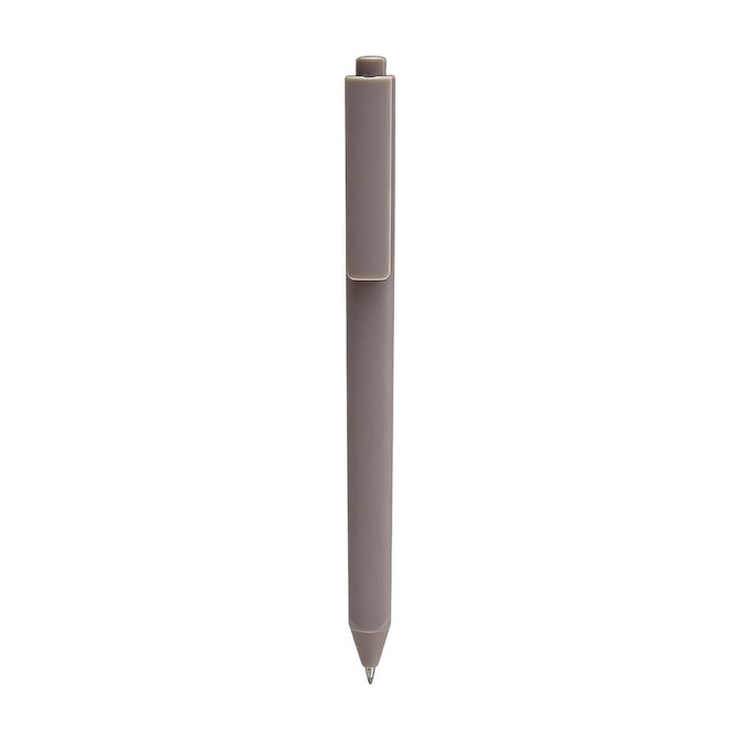 A triangular grip pen in a muted brown colour with a clip, featuring a streamlined design.