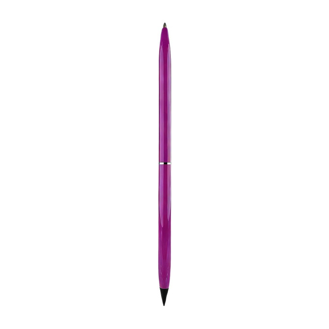 A double-ended pen featuring a purple design, with one end as a pencil and the other as a ballpoint pen.
