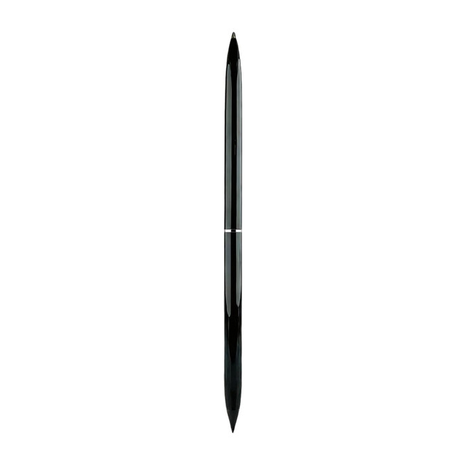 A double-ended black pencil and ballpoint pen, featuring a sleek design and a central dividing line.